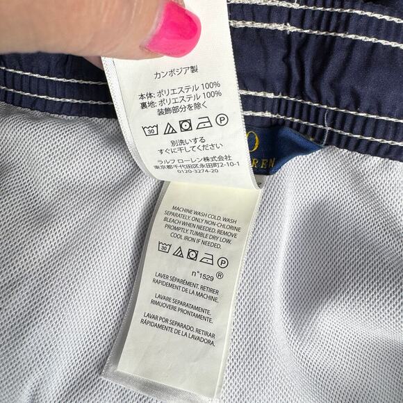 Polo Ralph Lauren Youth Boys' XL (18-20) Swim Trunks Navy Orange Stripes Pockets - Picture 11 of 14